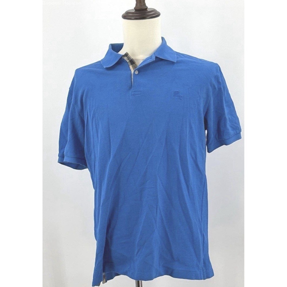 Burberry Brit Men's Blue Polo Shirt Embroidered Knight Logo Nova Check L